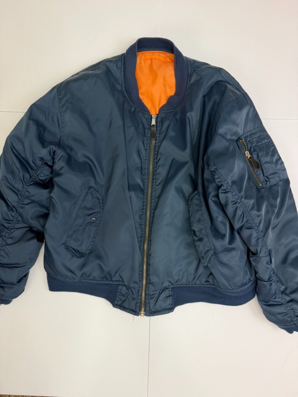 Vtg 90s Alpha Industries USA Made Reversible MA-1 Flight Jacket XL- ZIP FLAW